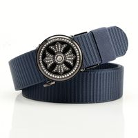 Simple Style Stripe Solid Color Alloy Canvas Inlay Rhinestones Men's Woven Belts 1 Piece sku image 13