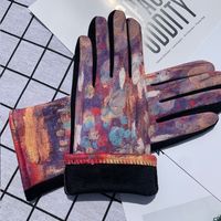 Women's Fashion Oil Painting Faux Suede Gloves 1 Pair main image 2