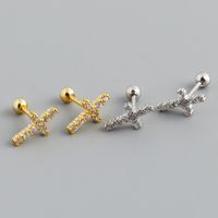 Simple Style Cross Sterling Silver Inlay Zircon Ear Studs 1 Pair main image 1