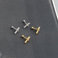 Simple Style Cross Sterling Silver Inlay Zircon Ear Studs 1 Pair main image 2