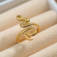 Simple Style Leaves Snake Titanium Steel Plating Open Ring 1 Piece sku image 3