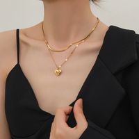 Simple Style Heart Shape Titanium Steel Layered Necklaces main image 4
