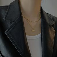 Fashion Heart Shape Titanium Steel Plating Layered Necklaces main image 3