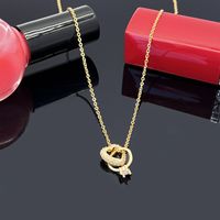 Fashion Heart Shape Titanium Steel Gold Plated Zircon Pendant Necklace 1 Piece sku image 1