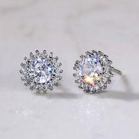 Simple Style Flower Copper Inlay Zircon Ear Studs 1 Pair main image 2