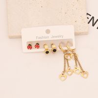 Fashion Heart Shape Butterfly Stainless Steel Plating Inlay Pearl Zircon Earrings 1 Set main image 3
