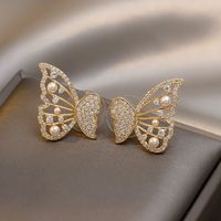 Fashion Sweet Butterfly Alloy Inlay Artificial Gemstones Artificial Pearls Women's Earrings main image 6