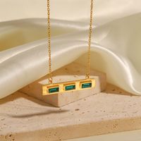 Fashion Square Stainless Steel Inlay Zircon Pendant Necklace 1 Piece main image 1