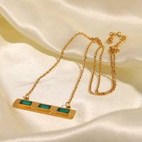 Fashion Square Stainless Steel Inlay Zircon Pendant Necklace 1 Piece main image 4