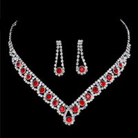 Fashion Colorful Crystal Necklace Jewelry Set Formal Dress Accessories sku image 3