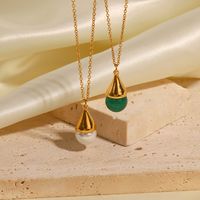 Elegant Water Droplets Stainless Steel Inlay Natural Stone Pendant Necklace 1 Piece main image 4
