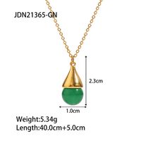Elegant Water Droplets Stainless Steel Inlay Natural Stone Pendant Necklace 1 Piece sku image 1
