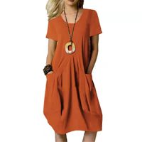 Women's Regular Dress Fashion Round Neck Short Sleeve Solid Color Midi Dress Holiday main image 4
