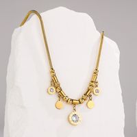 Fashion Eye Snake Stainless Steel Gold Plated Zircon Pendant Necklace 1 Piece main image 4