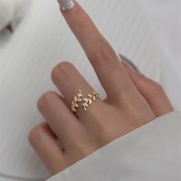 Fashion Leaf Copper Gold Plated Rhinestones Open Ring main image 3