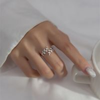 Fashion Leaf Copper Gold Plated Rhinestones Open Ring main image 2