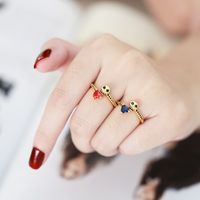 Hip-hop Heart Shape Skull Copper Gold Plated Zircon Open Ring 1 Piece main image 7