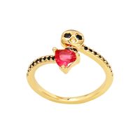 Hip-hop Heart Shape Skull Copper Gold Plated Zircon Open Ring 1 Piece sku image 2