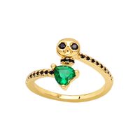 Hip-hop Heart Shape Skull Copper Gold Plated Zircon Open Ring 1 Piece sku image 3