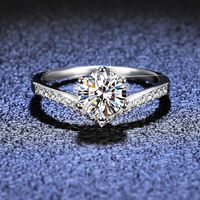Simple Style Round Sterling Silver Inlay Moissanite Zircon Rings sku image 1