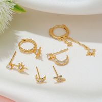 6 Pieces Fashion Star Moon Inlay Copper Artificial Diamond Drop Earrings main image 3