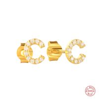 Fashion Letter Silver Plating Inlay Zircon Ear Studs 1 Pair sku image 4