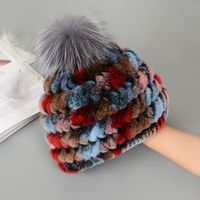 Women's Fashion Color Block Pom Poms Eaveless Wool Cap main image 6