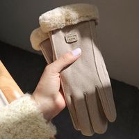 Frau Einfacher Stil Einfarbig Samt Polyester Handschuhe 1 Paar main image 1