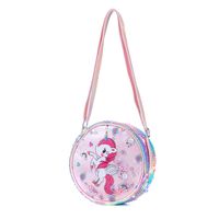 Girl's Medium Pu Leather Stripe Cute Round Zipper Crossbody Bag sku image 8