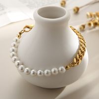 Hip-hop Geometric Stainless Steel Patchwork Artificial Pearls Jewelry Set 1 Piece main image 1