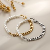 Hip-hop Geometric Stainless Steel Patchwork Artificial Pearls Jewelry Set 1 Piece main image 7