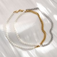 Hip-hop Geometric Stainless Steel Patchwork Artificial Pearls Jewelry Set 1 Piece main image 2