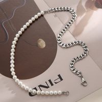 Hip-hop Geometric Stainless Steel Patchwork Artificial Pearls Jewelry Set 1 Piece main image 4