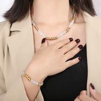 Fashion Geometric Stainless Steel Beaded Opal Bracelets Necklace 1 Piece main image 2