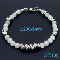 Fashion Geometric Stainless Steel Beaded Opal Bracelets Necklace 1 Piece sku image 2