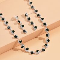 Bridal Necklace Earrings Two-piece Alloy Silver-plated Claw Chain Rhinestone Jewelry sku image 6