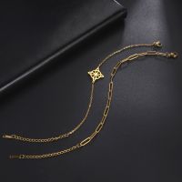 Hot Sale Double-layer Twin Welding With Cross Chain Combination Hollow Four-petal Leaf Small Round Pendant 304 Stainless Steel Bracelet main image 5