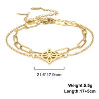 Hot Sale Double-layer Twin Welding With Cross Chain Combination Hollow Four-petal Leaf Small Round Pendant 304 Stainless Steel Bracelet main image 4