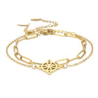 Hot Sale Double-layer Twin Welding With Cross Chain Combination Hollow Four-petal Leaf Small Round Pendant 304 Stainless Steel Bracelet sku image 4