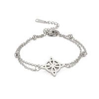 Hot Sale Double-layer Twin Welding With Cross Chain Combination Hollow Four-petal Leaf Small Round Pendant 304 Stainless Steel Bracelet sku image 1