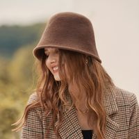 Foreign Trade Cross-border New Arrival Wool Warm Ear Protection Soft Bucket Hat Simple And Elegant Temperament Solid Color New Bucket Hat main image 3