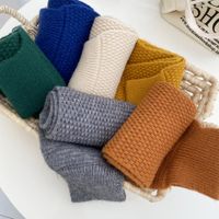 Dongdaemun Same Product Solid Color Scarf Knitted Scarf Winter Warm Parent-child Small Scarf Women's Cross Wool Scarf main image 5