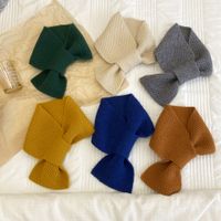 Dongdaemun Same Product Solid Color Scarf Knitted Scarf Winter Warm Parent-child Small Scarf Women's Cross Wool Scarf main image 1