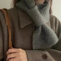 Dongdaemun Same Product Solid Color Scarf Knitted Scarf Winter Warm Parent-child Small Scarf Women's Cross Wool Scarf main image 4