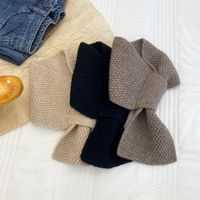Dongdaemun Same Product Solid Color Scarf Knitted Scarf Winter Warm Parent-child Small Scarf Women's Cross Wool Scarf main image 2