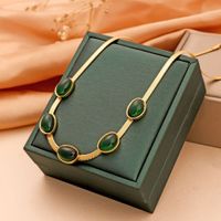 Fashion Oval Titanium Steel Plating Inlay Artificial Gemstones Bracelets Necklace 1 Piece main image 4
