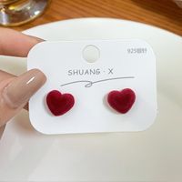 Sweet Heart Shape Flocking Women's Ear Studs 1 Pair sku image 2