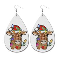 Retro Santa Claus Cattle Flower Pu Leather Water Drop Christmas Women's Drop Earrings 1 Pair sku image 11