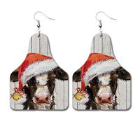 Retro Santa Claus Cattle Flower Pu Leather Water Drop Christmas Women's Drop Earrings 1 Pair sku image 1