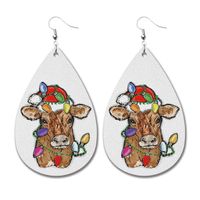 Retro Santa Claus Cattle Flower Pu Leather Water Drop Christmas Women's Drop Earrings 1 Pair main image 2